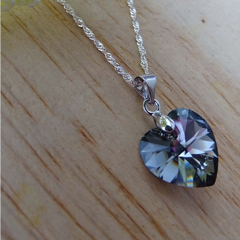 Cadena De Plata Fina (singapur) Con Cristal Dark - MABELITA-2