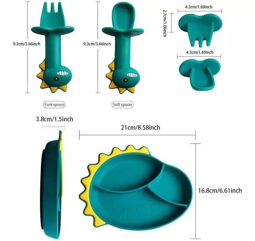Set Plato De Silicona Dinosaurio Para Bebé Niños + Cubierto-4