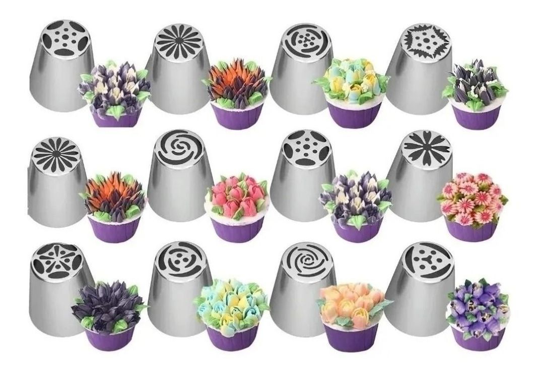 12 Boquillas Rusas Pasteleras Acero Inox Repostería Cocina-0