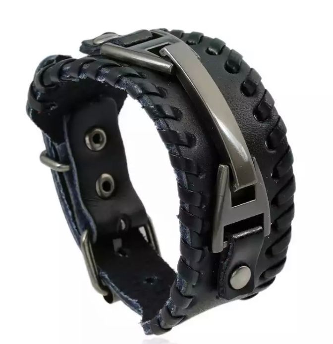 Pulsera Masculina, Eco Cuero Estilo Punk.-0