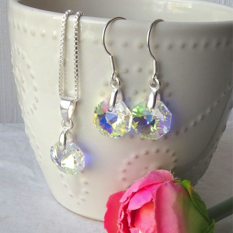 Conjunto Plata Con Octágonos Aurora Boreal - MABELITA-1