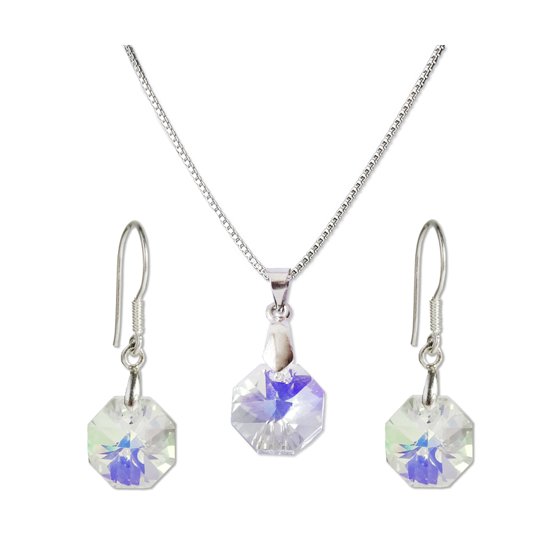 Conjunto Plata Con Octágonos Aurora Boreal - MABELITA-0
