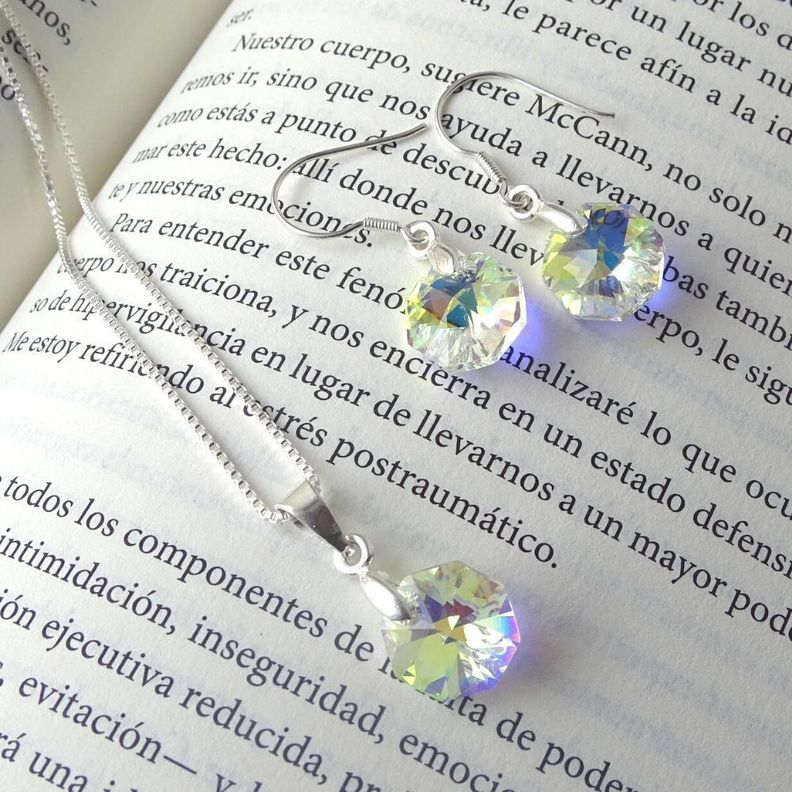 Conjunto Plata Con Octágonos Aurora Boreal - MABELITA-2
