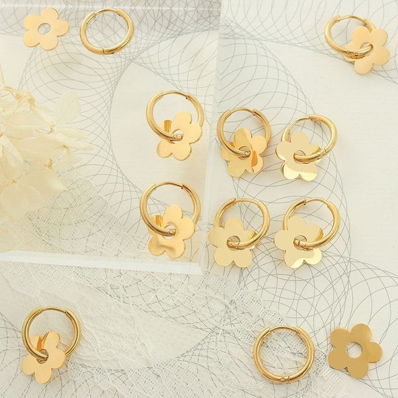 Aros Baño Oro Amarillo 18k Argollas Flor-1