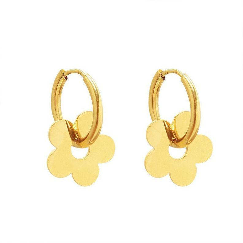 Aros Baño Oro Amarillo 18k Argollas Flor-0