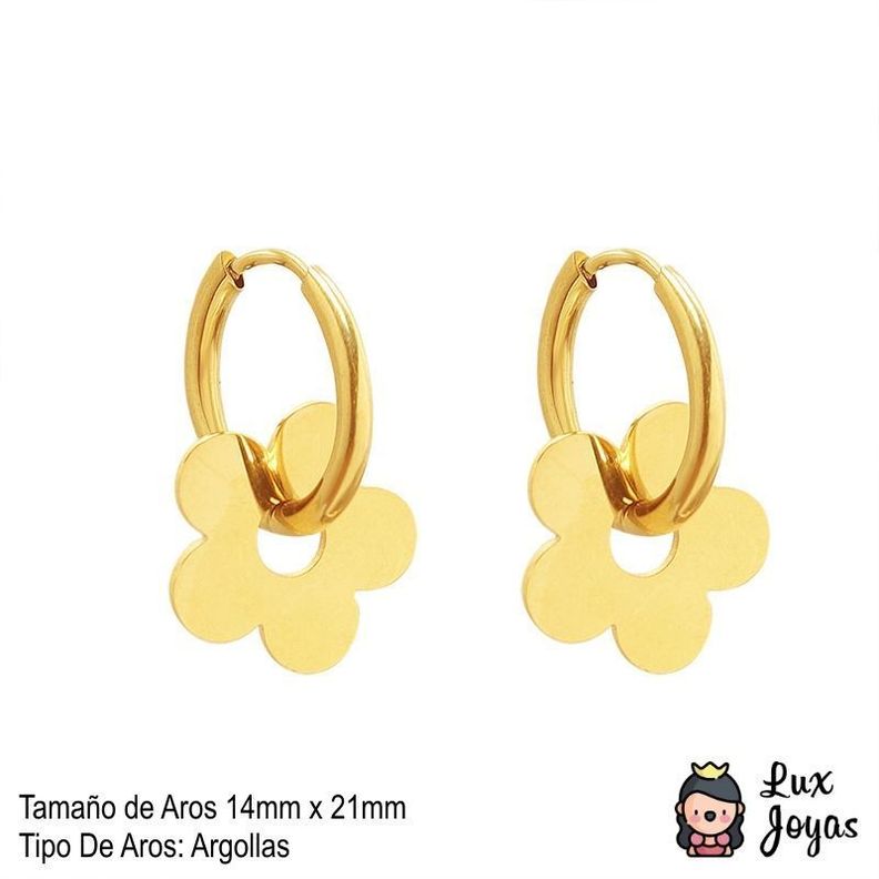 Aros Baño Oro Amarillo 18k Argollas Flor-3