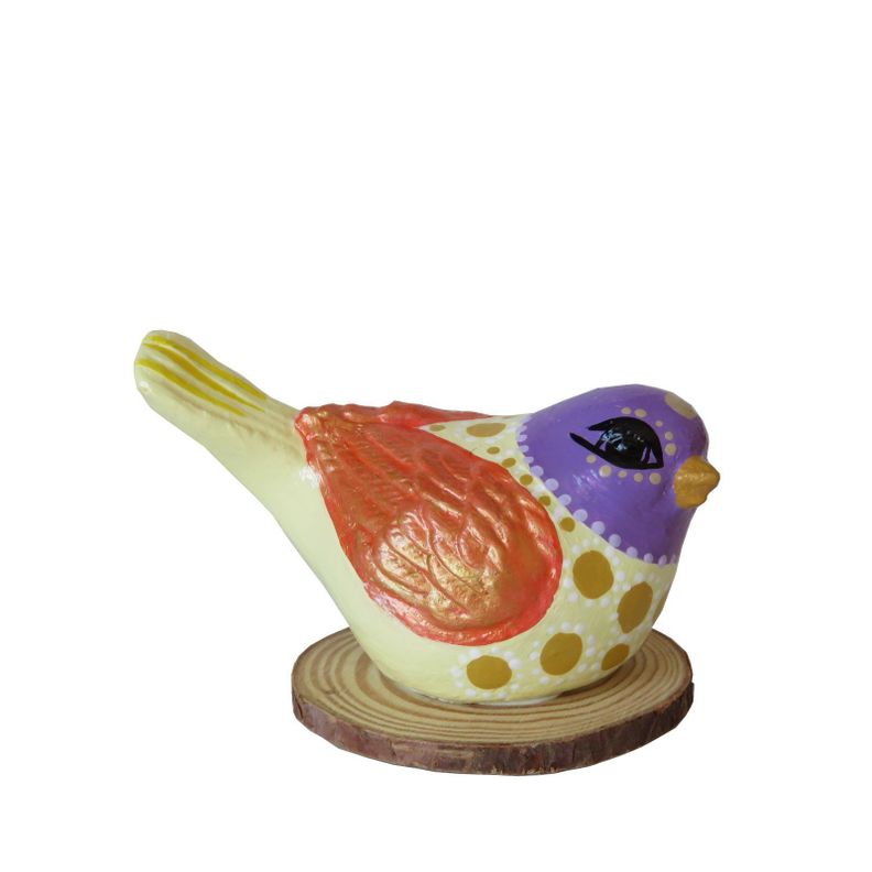 Pájaro decorativo de cerámica en base de madera-0