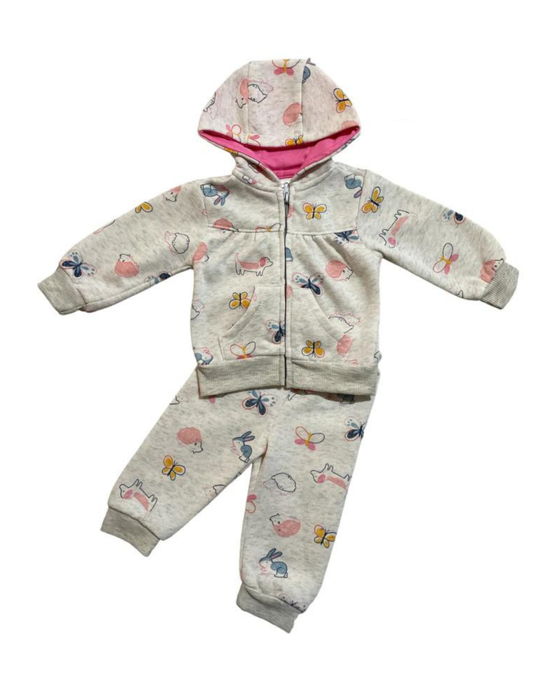 Conjunto Bebe Niña 2 Piezas Poleron Pantalon Body Tedmimak Algodon Animales-1