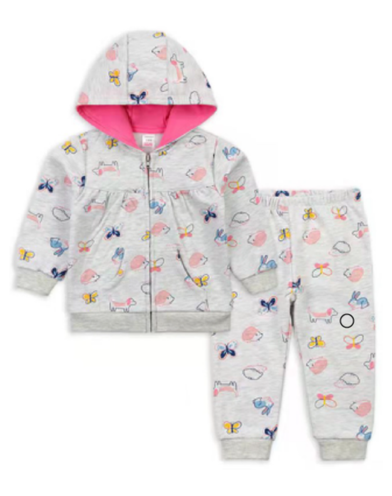 Conjunto Bebe Niña 2 Piezas Poleron Pantalon Body Tedmimak Algodon Animales-0
