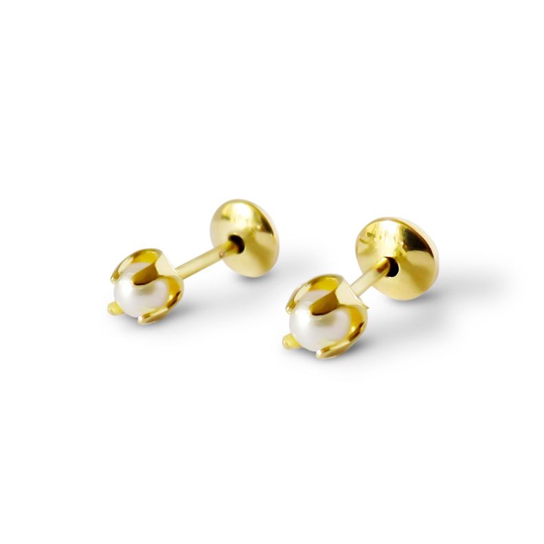 Aros Bebé Perla Sintética 2mm Grifas Enchapado Oro 18K-0