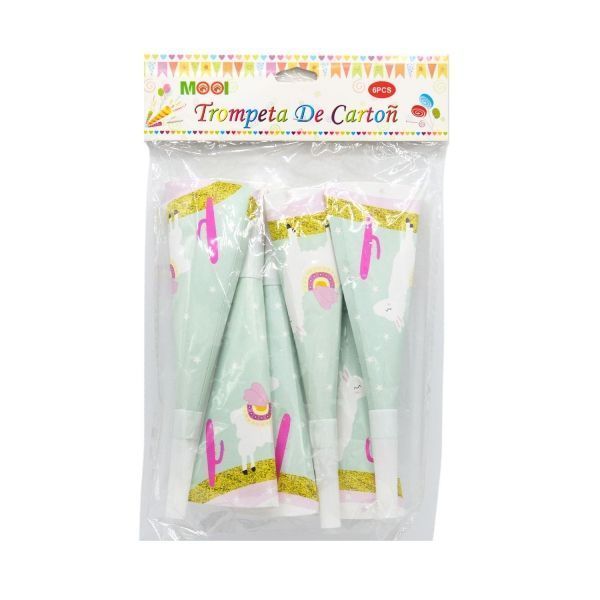 Trompetas De Cartón - Llama Verde 6pcs-0