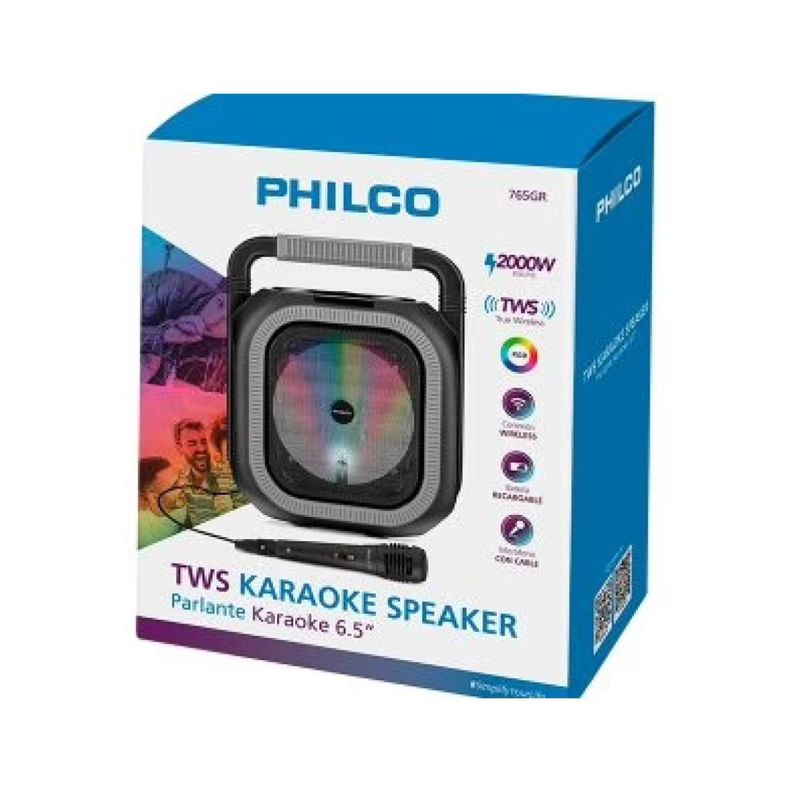 Parlante Bluetooth TWS Microfono AUX USB 6.5" Gris Philco-2