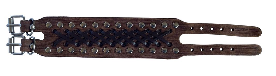 Pulsera de Cuero Cafe Tachas y doble Hebilla-1