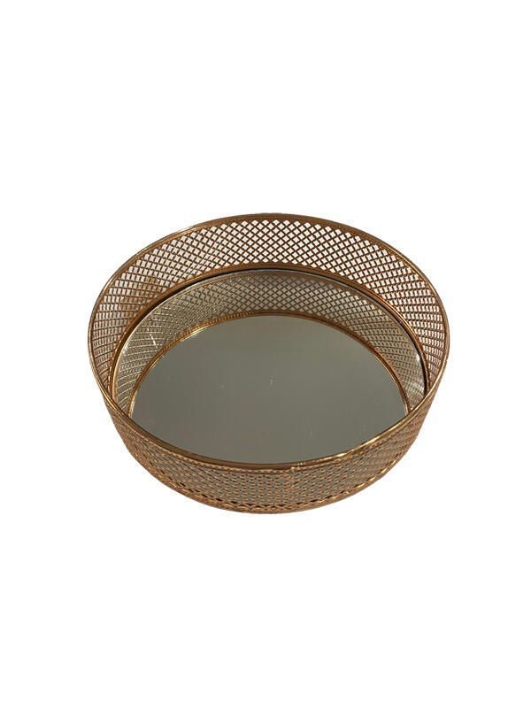 Bandeja metalica redonda espejada 30x30x5.3 cm. Dorado ø30 x5 cm-0