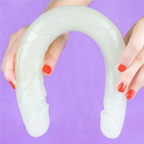 Dildo Doble Cabeza Texturizado Luminiscente Suave 33cm-5