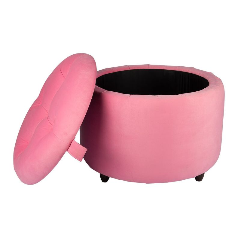 Pouf Zoe con Baúl Rosado Felpa 60x60x50 cm de Máxima Design -1