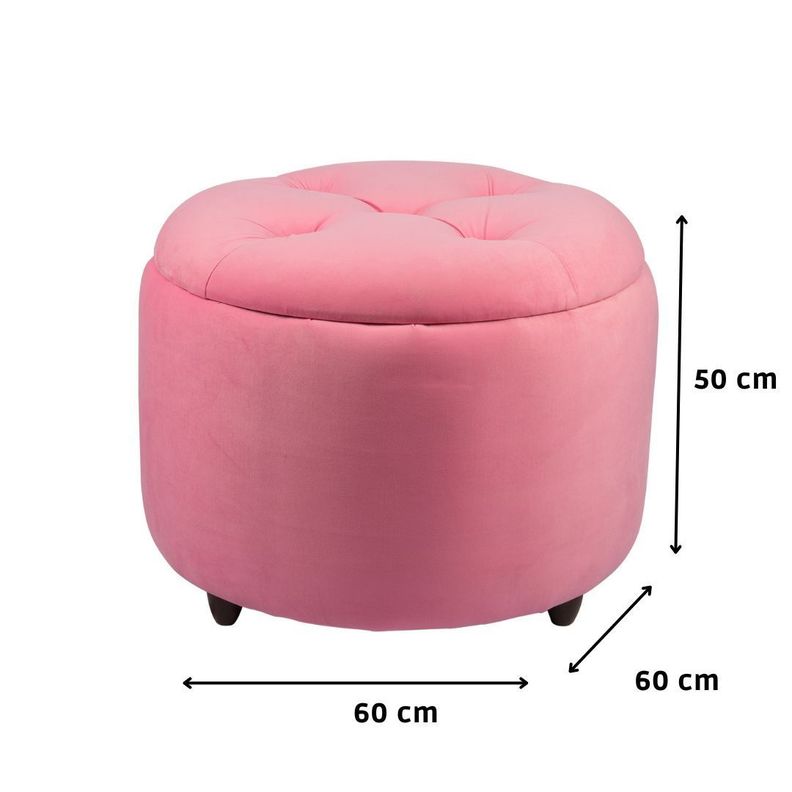 Pouf Zoe con Baúl Rosado Felpa 60x60x50 cm de Máxima Design -6