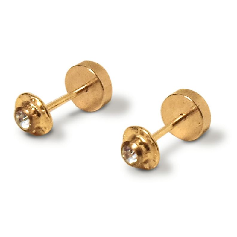 Aros Abridores Bebé Circón Blanco 4mm Laminado Oro 18K-0
