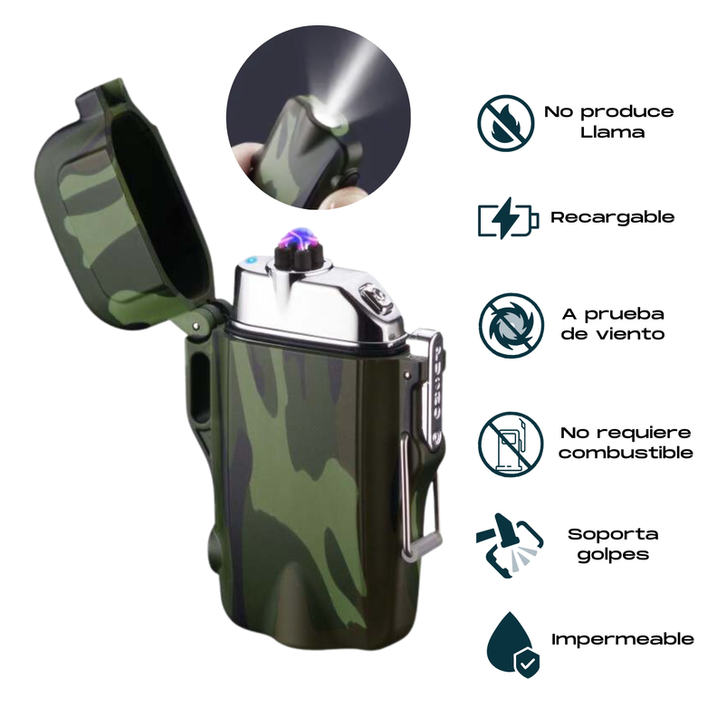 Encendedor Eléctrico Plasma Outdoor • Impermeable • Recargable • Army-1