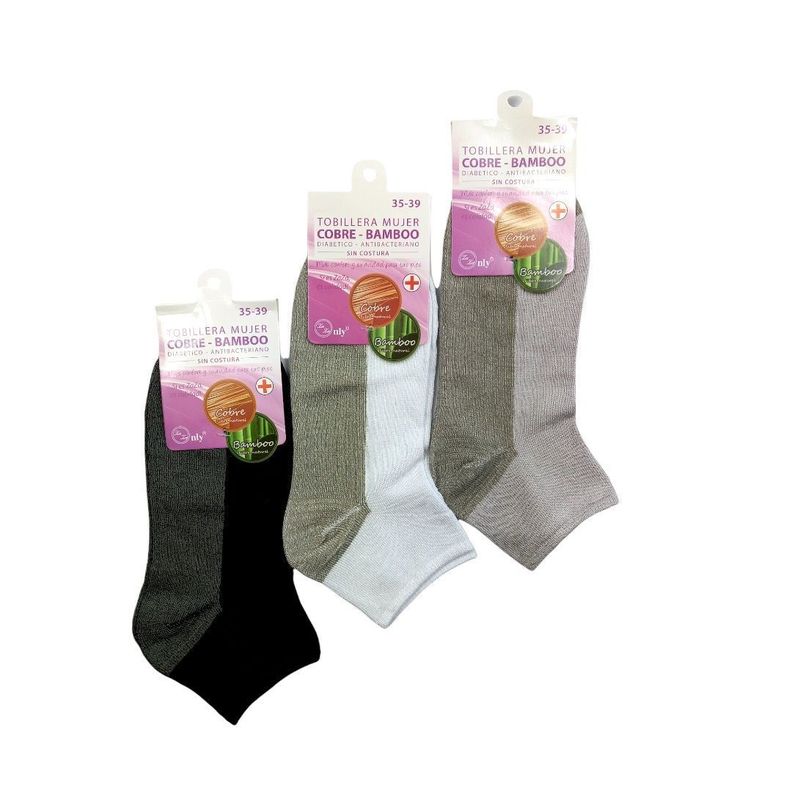 Calcetin Tobillera Cobre Bambu Mujer pack de 3 pares -0