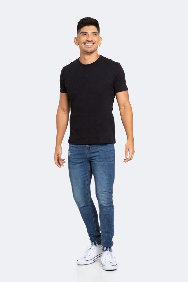 Jeans Hombre Skinny Azul Focalizado Medio Con Destroyer-2