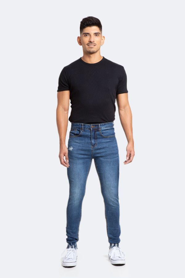 Jeans Hombre Skinny Azul Focalizado Medio Con Destroyer-5