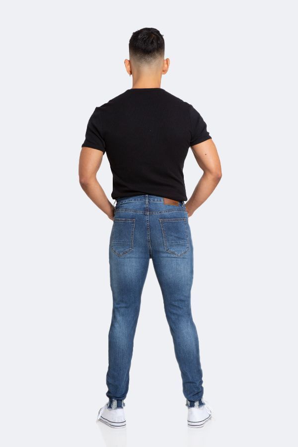 Jeans Hombre Skinny Azul Focalizado Medio Con Destroyer-4