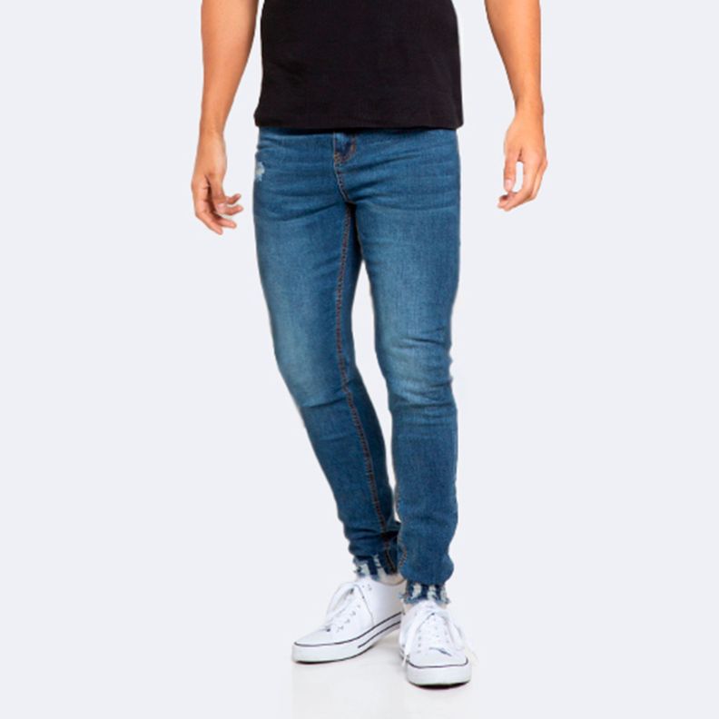 Jeans Hombre Skinny Azul Focalizado Medio Con Destroyer-0