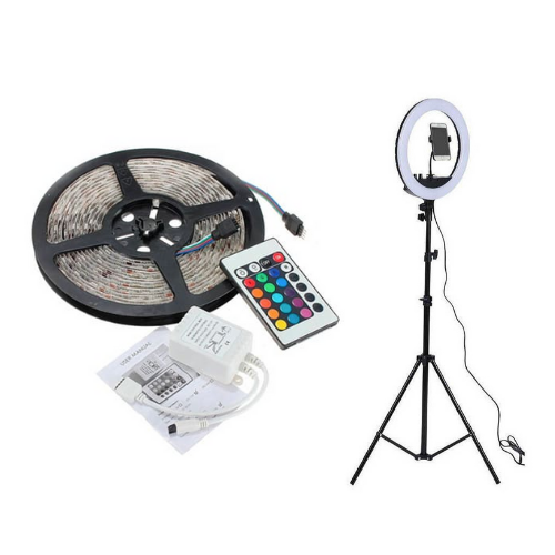 PACK TIK TOK: ARO DE LUZ 26CM Y CINTA LED CON CONTROL 5M 60LEDS-0