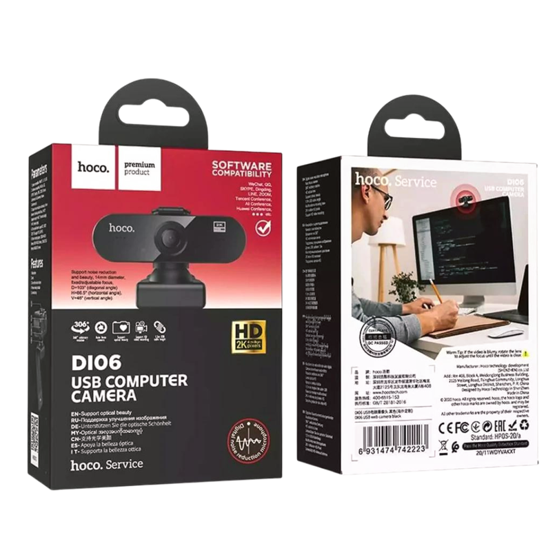 Webcam HD 2K DI06 Negro 4 Millones de Píxeles USB con Micrófono-4