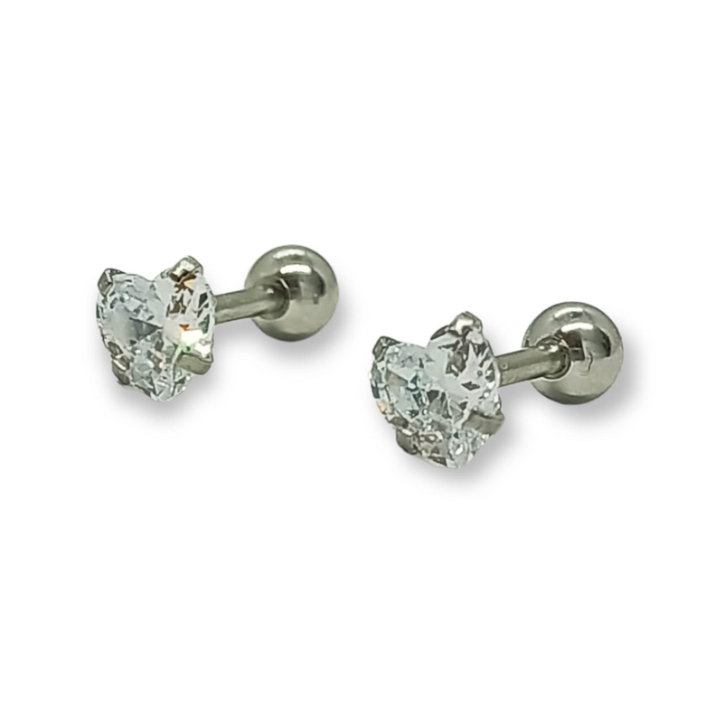 Aros Punto de Luz Acero Inoxidable Blanco Zirconio Corazon 5mm-0