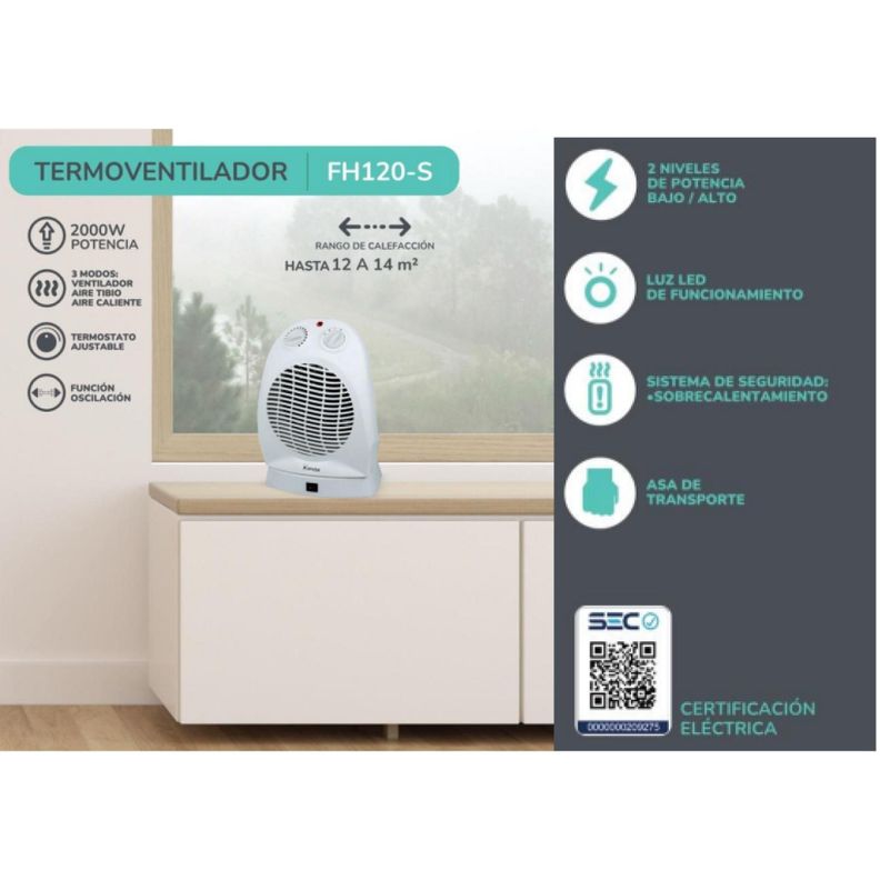 Termoventilador Calefactor Electrico 2000W Blanco FH-120S Kendal-4