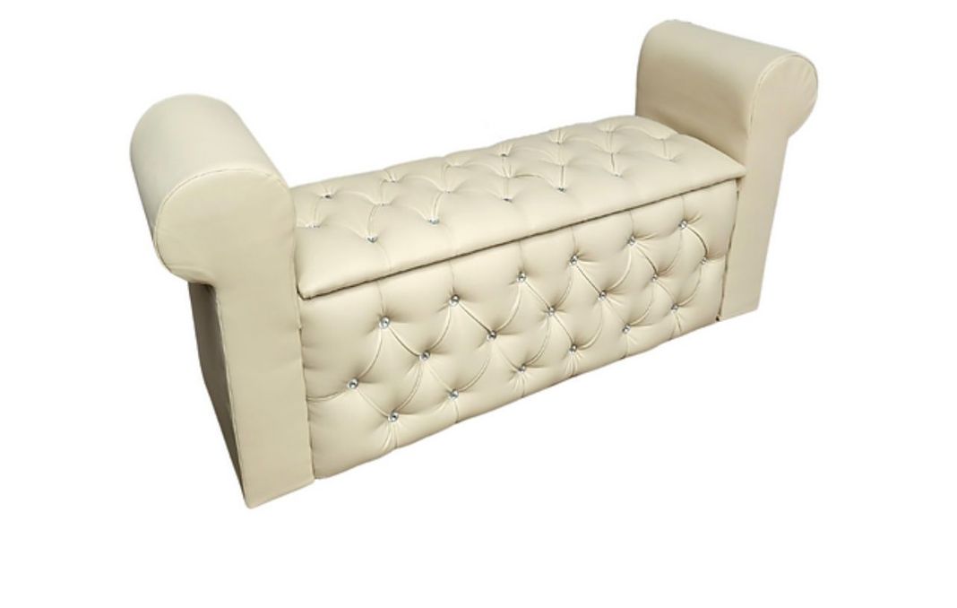 Banqueta Baul Capitone beige eco cuero B/diamante-0