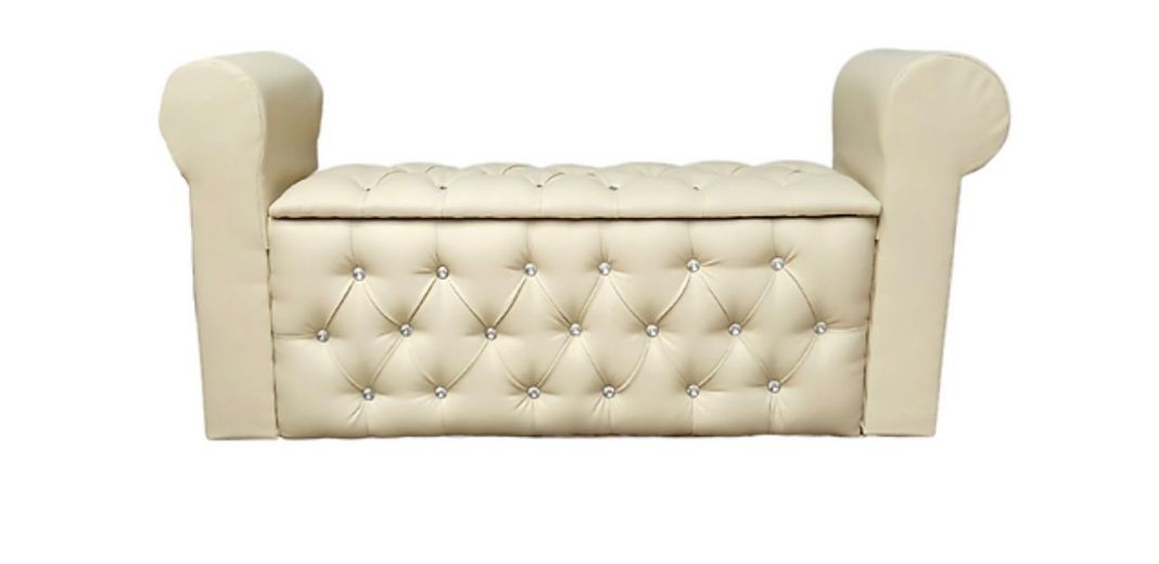 Banqueta Baul Capitone beige eco cuero B/diamante-1