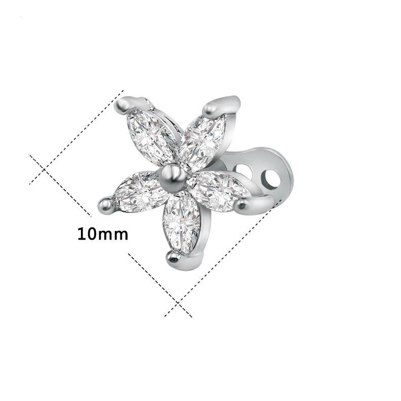 Piercing Ancla Dermica Rosca Piel Acero Flor Zirconia Punk-1