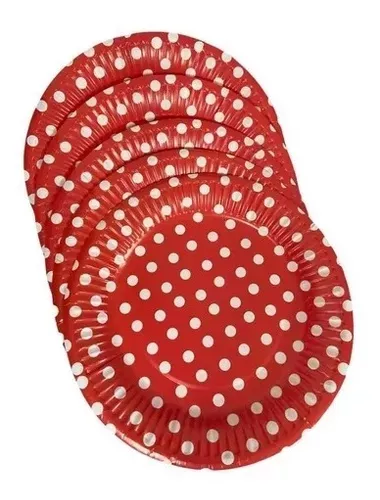 X20 Set Vajilla Cumpleaños Desechables Platos Vaso Rojo -6