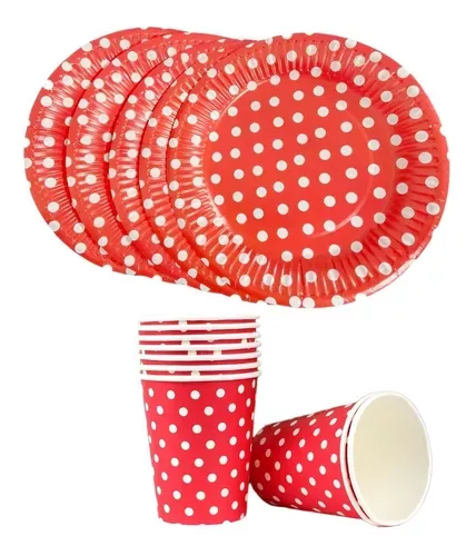 X20 Set Vajilla Cumpleaños Desechables Platos Vaso Rojo -0