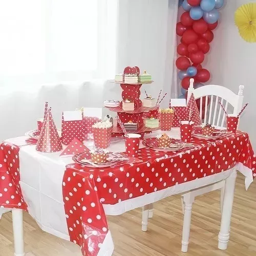 X20 Set Vajilla Cumpleaños Desechables Platos Vaso Rojo -3
