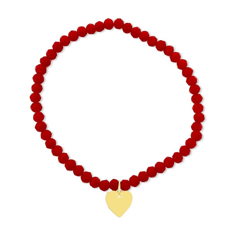Pulsera Elásticada Cristales Rojo Corazón Enchapado Oro 18K-0