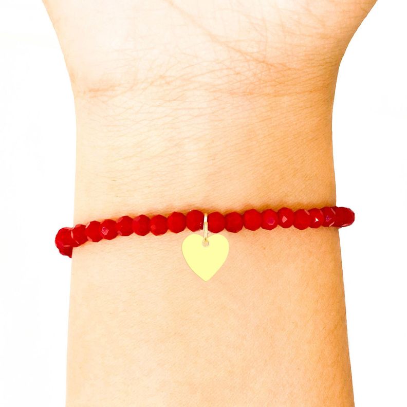 Pulsera Elásticada Cristales Rojo Corazón Enchapado Oro 18K-1