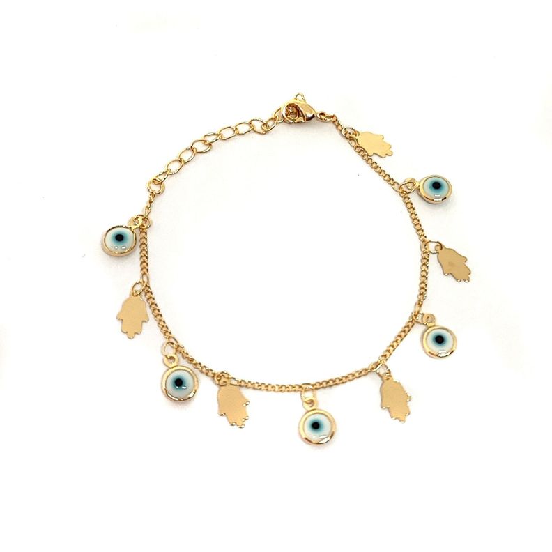 Pulsera Ojo Turco y Mano Hamsa Enchapado Oro 18K-0