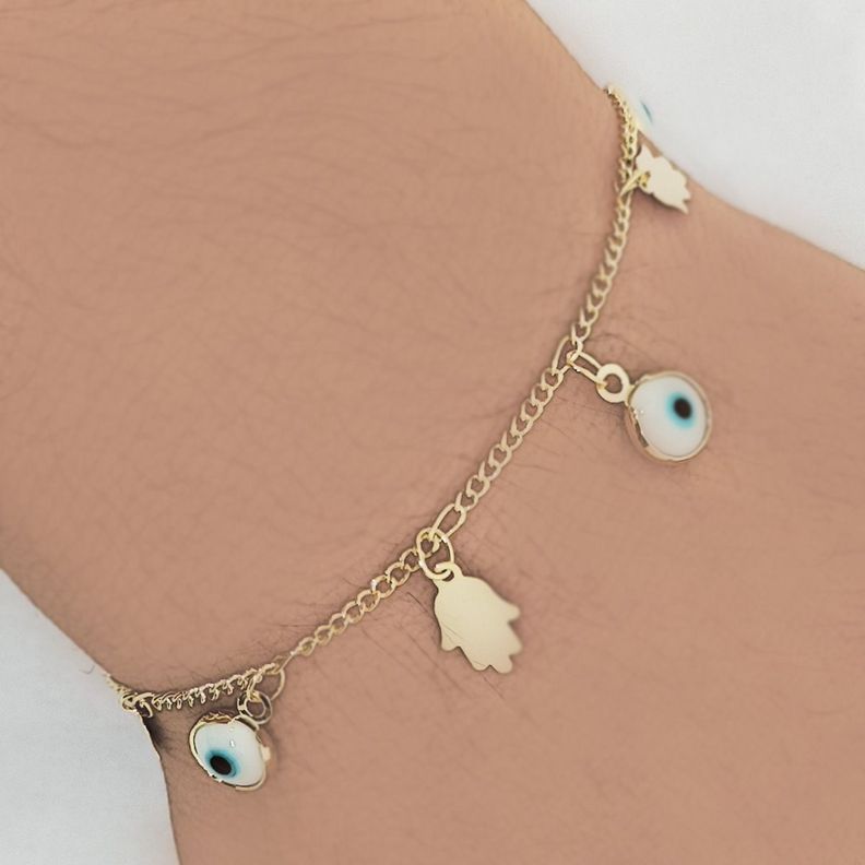 Pulsera Ojo Turco y Mano Hamsa Enchapado Oro 18K-1