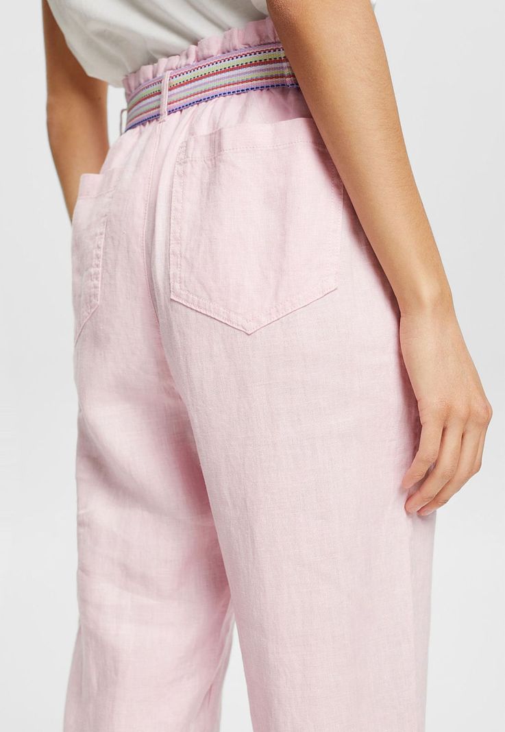Pantalón De Lino Con Cinturón De Colores Esprit-2