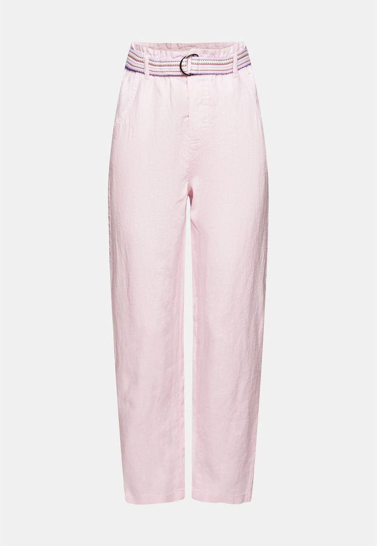 Pantalón De Lino Con Cinturón De Colores Esprit-3