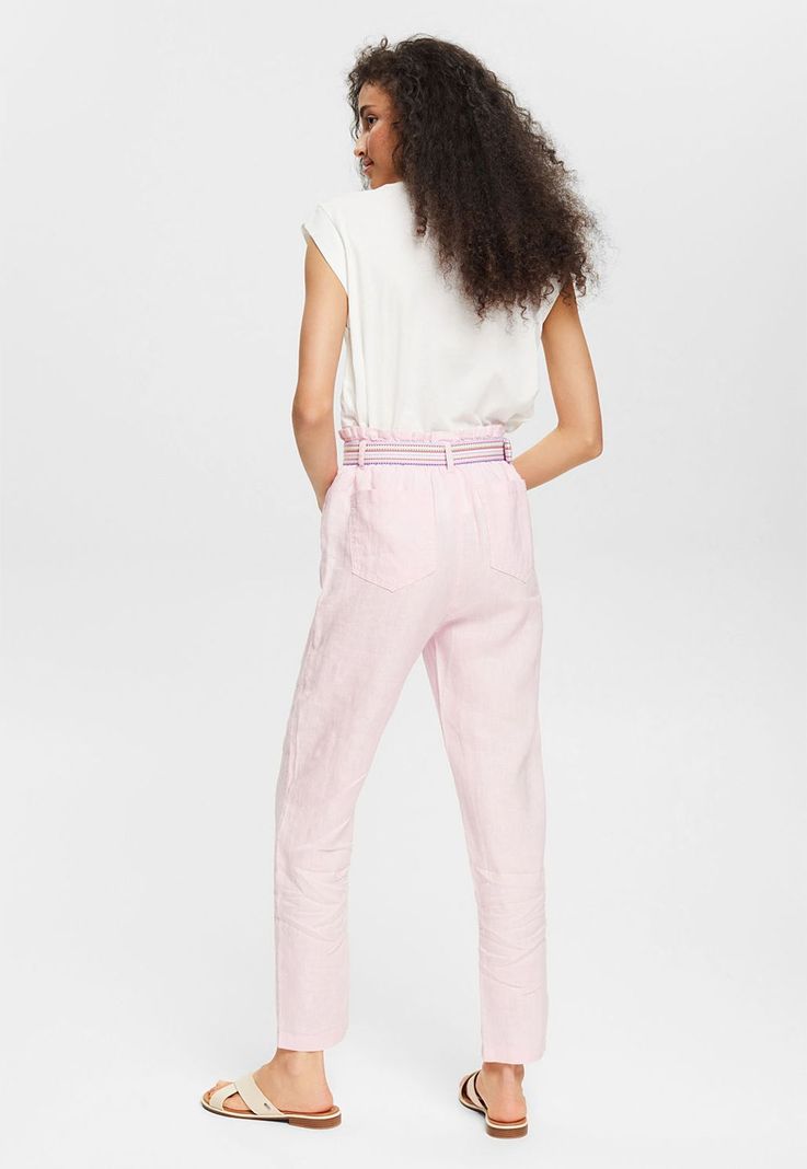 Pantalón De Lino Con Cinturón De Colores Esprit-1
