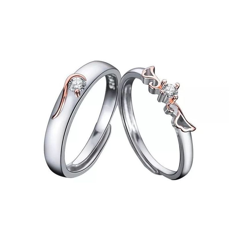 Anillos Pareja Ajustables Plata 925 Baño Oro Rosa Ilusion-0