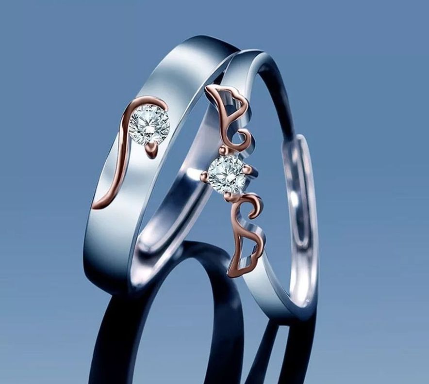 Anillos Pareja Ajustables Plata 925 Baño Oro Rosa Ilusion-1