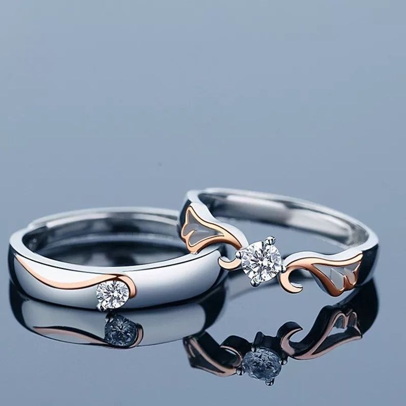 Anillos Pareja Ajustables Plata 925 Baño Oro Rosa Ilusion-3