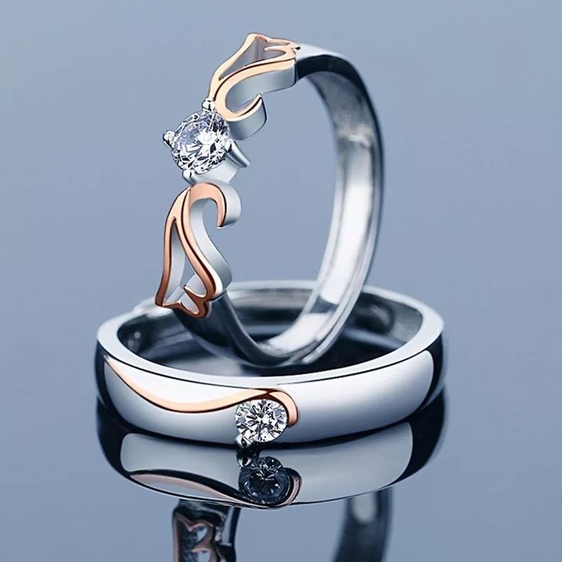 Anillos Pareja Ajustables Plata 925 Baño Oro Rosa Ilusion-2