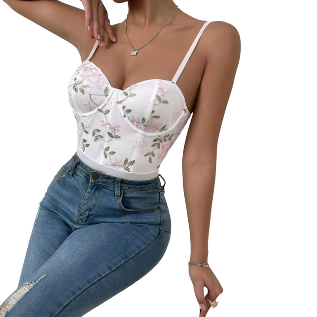 Body Con Bordado Floral Sin Mangas Mujer-2